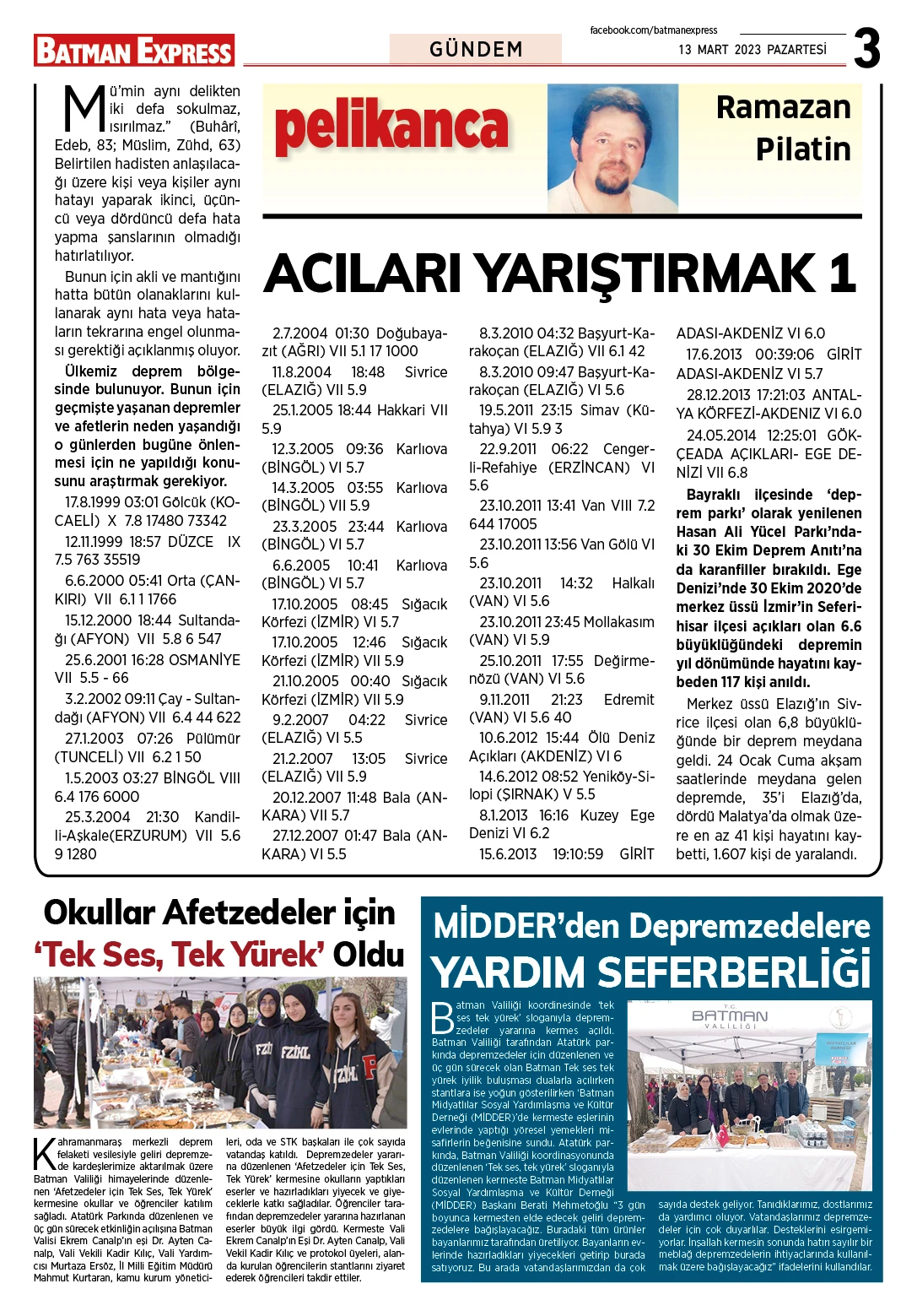 13 MART 2023 PAZARTESİ